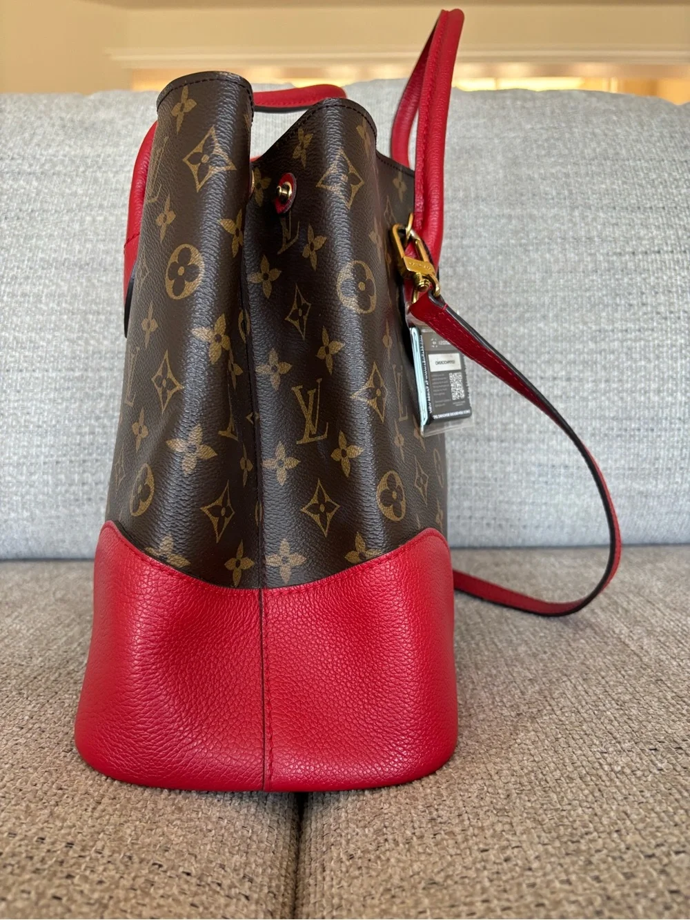 Louis Vuitton Monogram flandrin Tote with Red Leather Accents